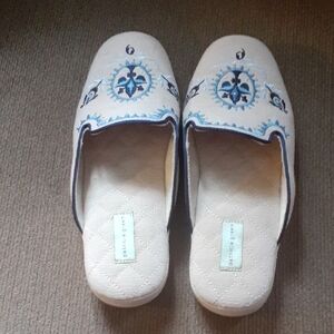 Patricia Green Cream and Blue Embroidered Women's Slippers